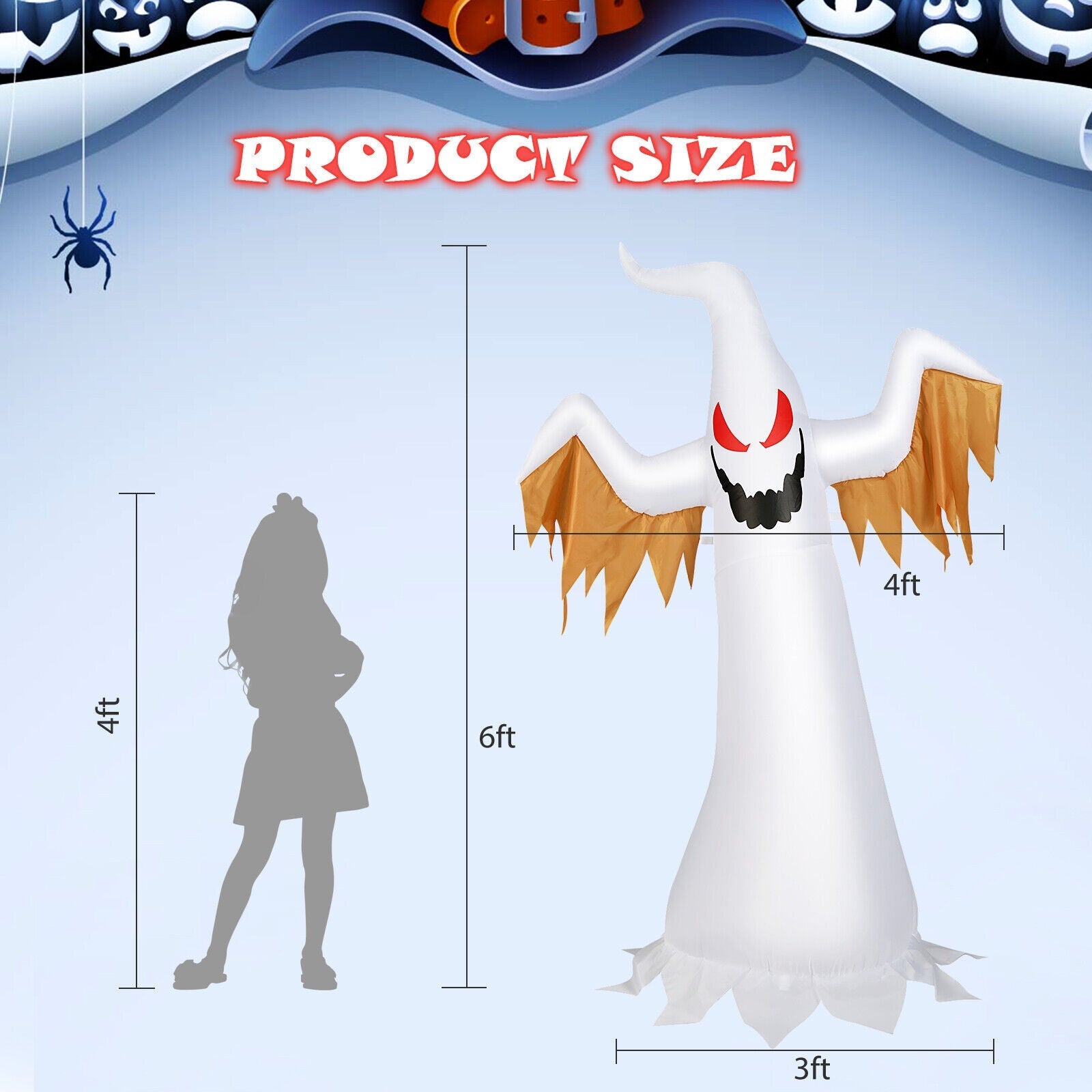 6 Feet Halloween Inflatable Ghost Quick Blow up Halloween D√©cor with LED Lights