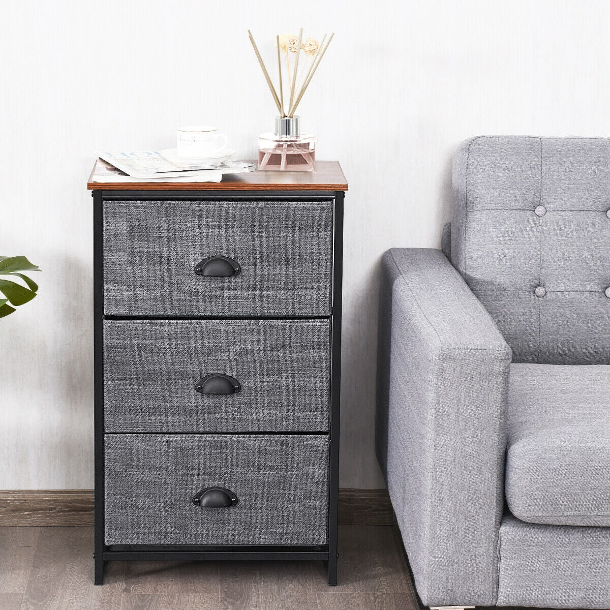 Nightstand Side Table Storage Tower Dresser Chest with 3 Drawers