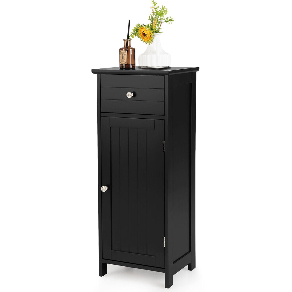 Wooden Bathroom Floor Storage Cabinet with Drawer and Shelf