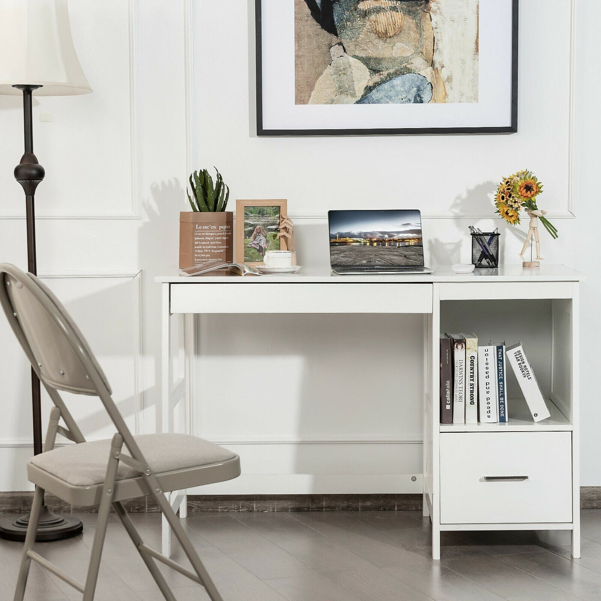47.5 Inch Modern Home Computer Desk with 2 Storage Drawers