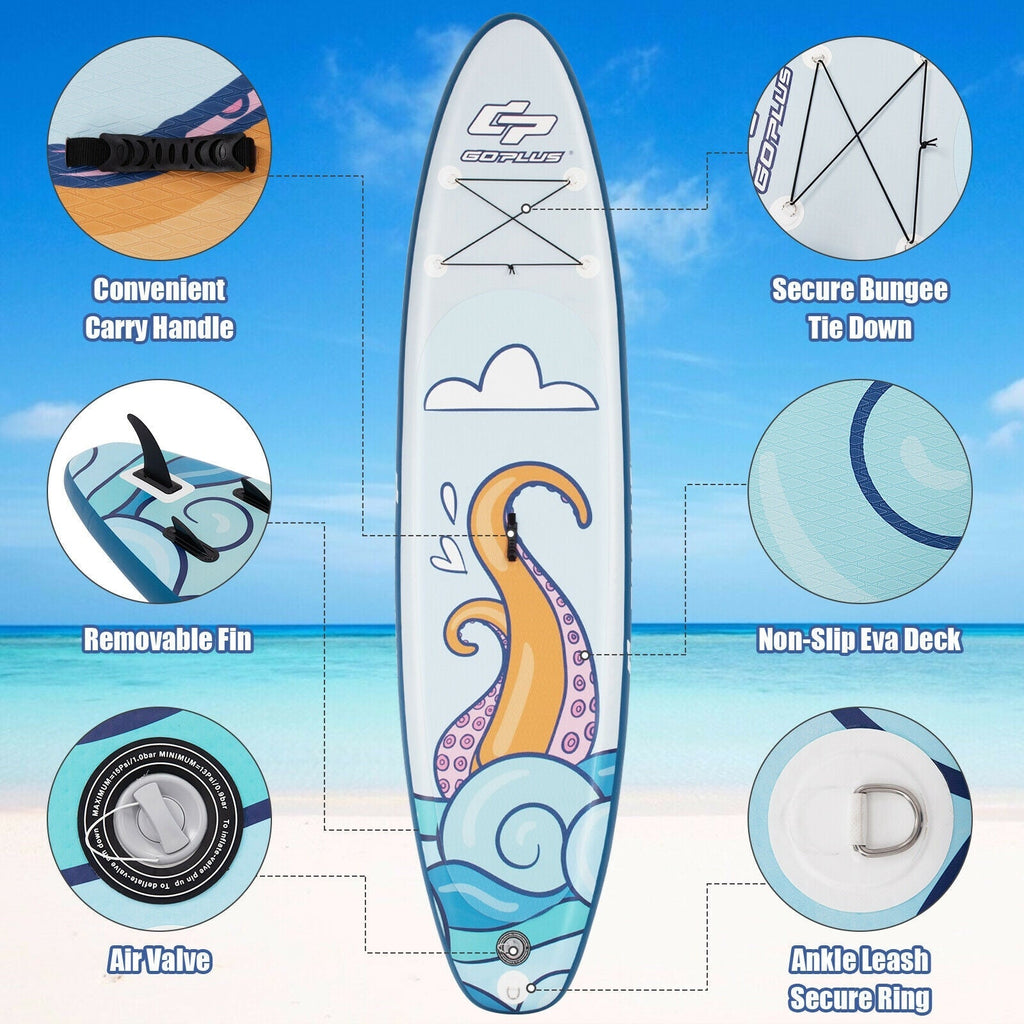 11 ft Inflatable Stand Up Paddle Board Surfboard with Aluminum Paddle Pump