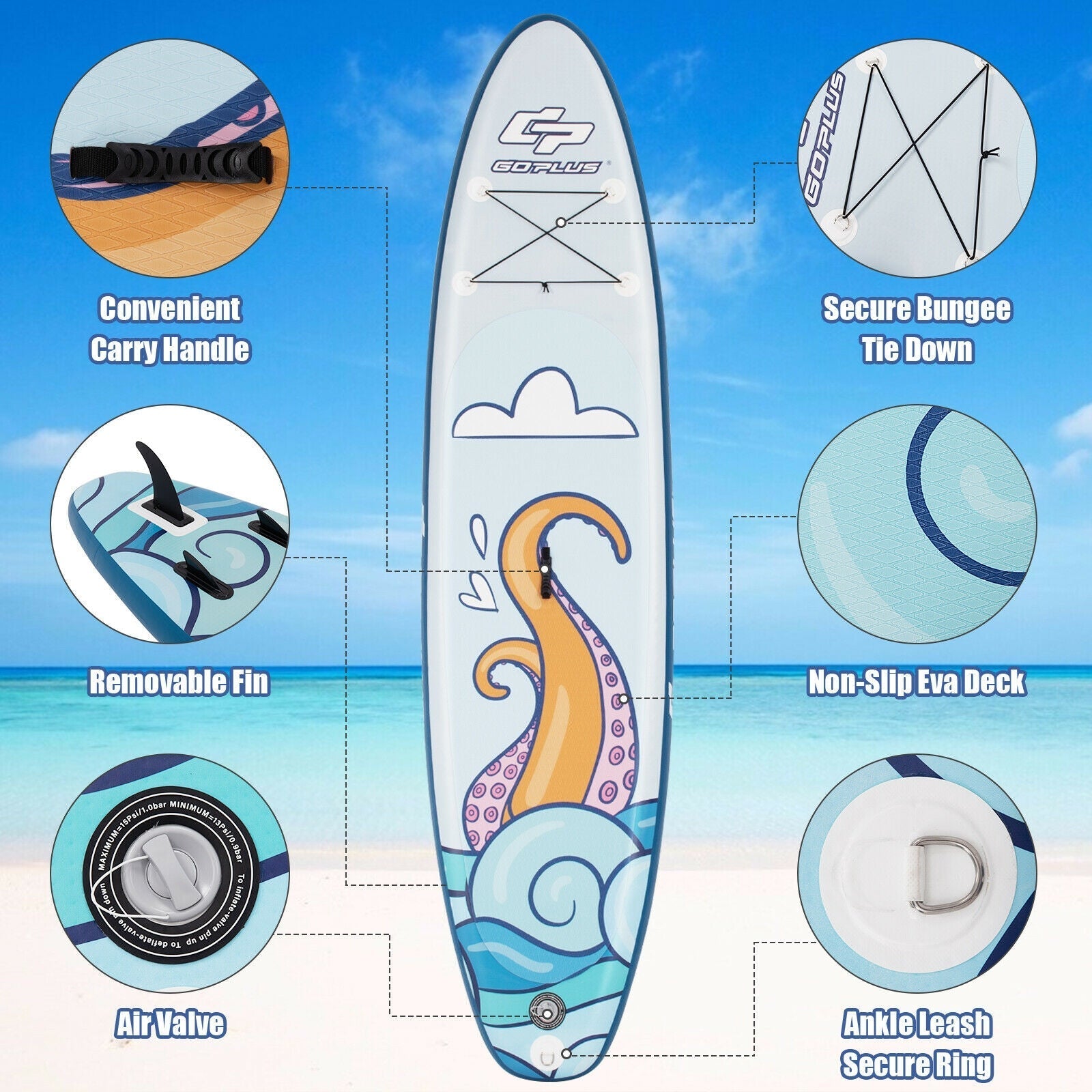 11 ft Inflatable Stand Up Paddle Board Surfboard with Aluminum Paddle Pump