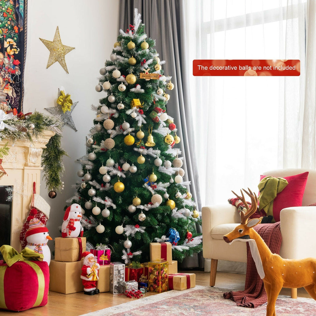 Unlit Snowy Hinged Christmas Tree with Mixed Tips and Red Berries