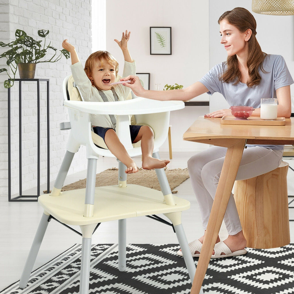 4-in-1 Baby Convertible Toddler Table Chair Set with PU Cushion