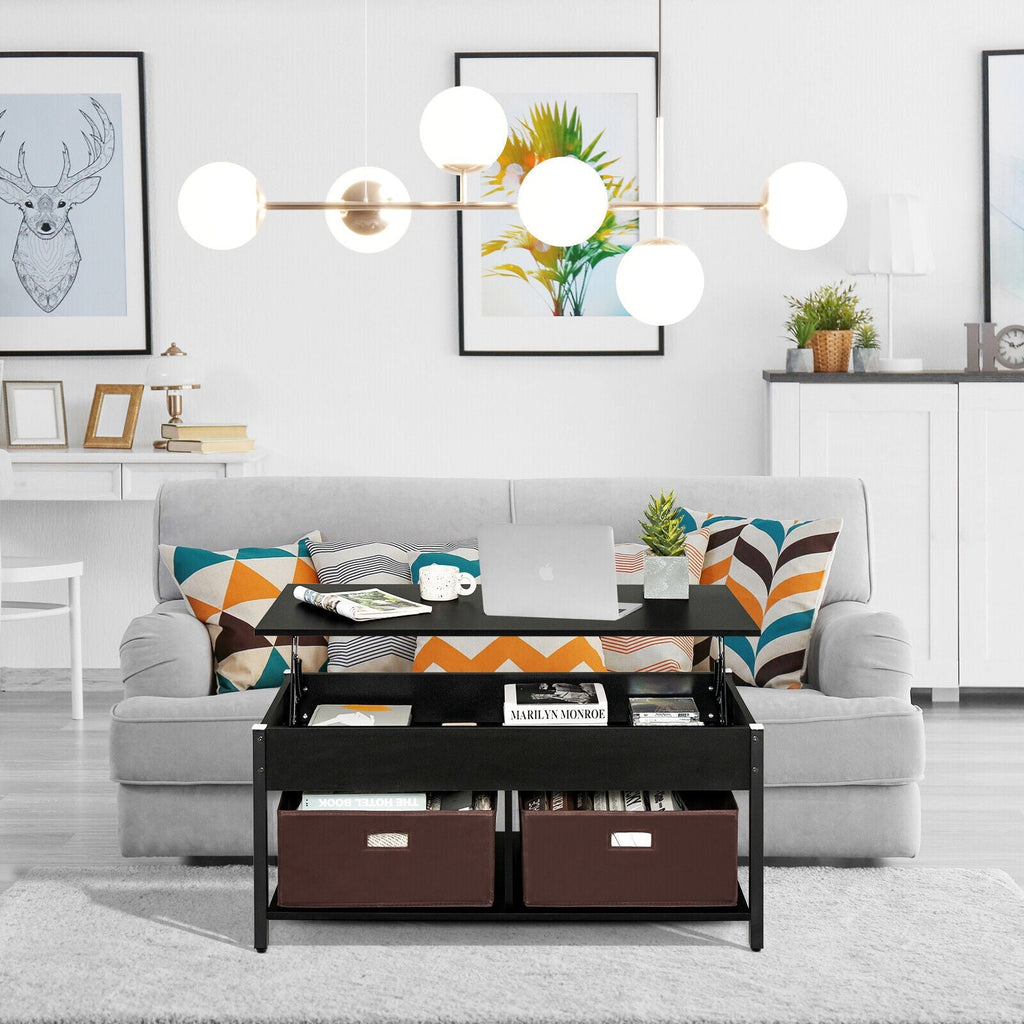Lift Top Coffee Table Central Table with Drawers and Hidden Compartment for Living Room