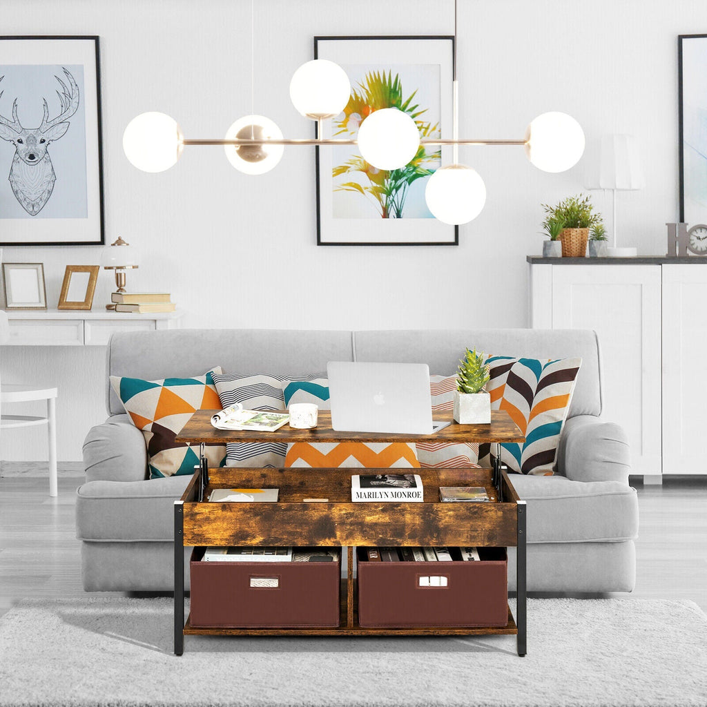 Lift Top Coffee Table Central Table with Drawers and Hidden Compartment for Living Room