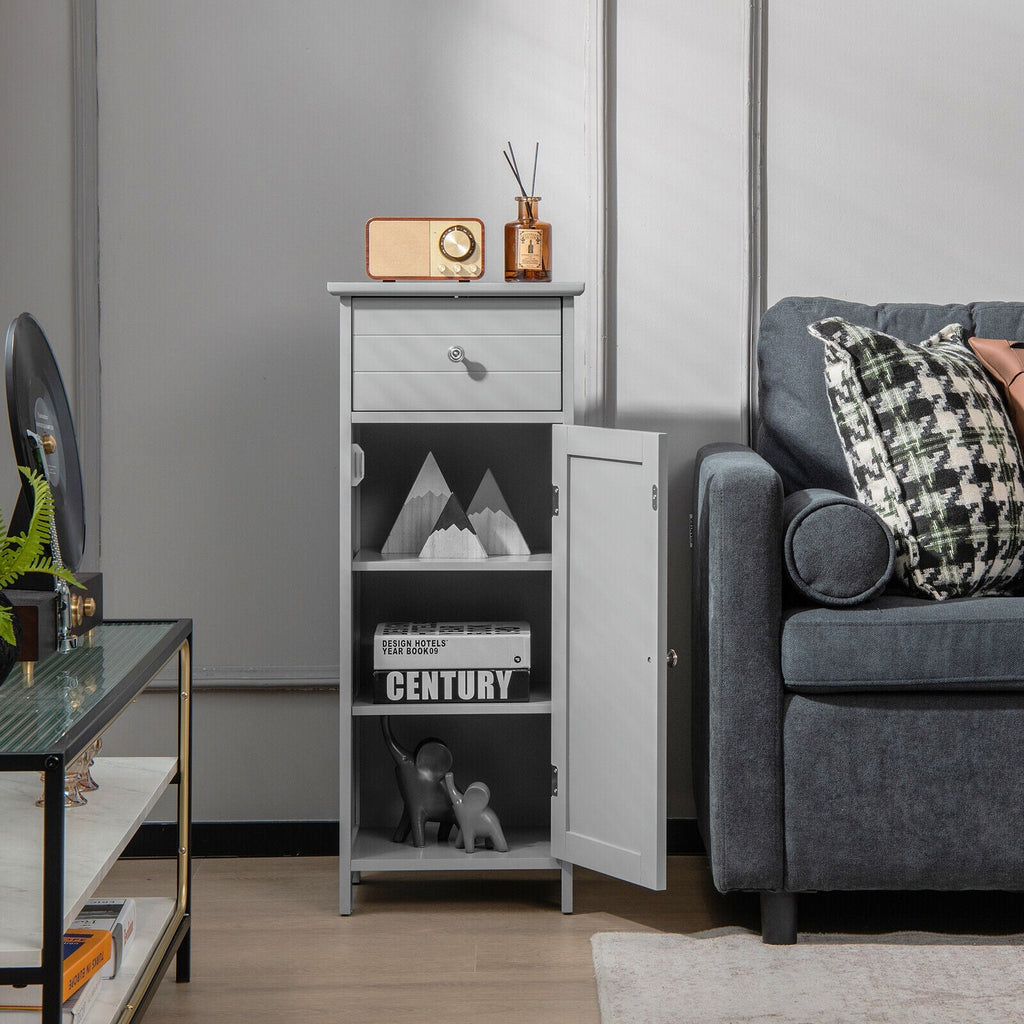 Wooden Bathroom Floor Storage Cabinet with Drawer and Shelf