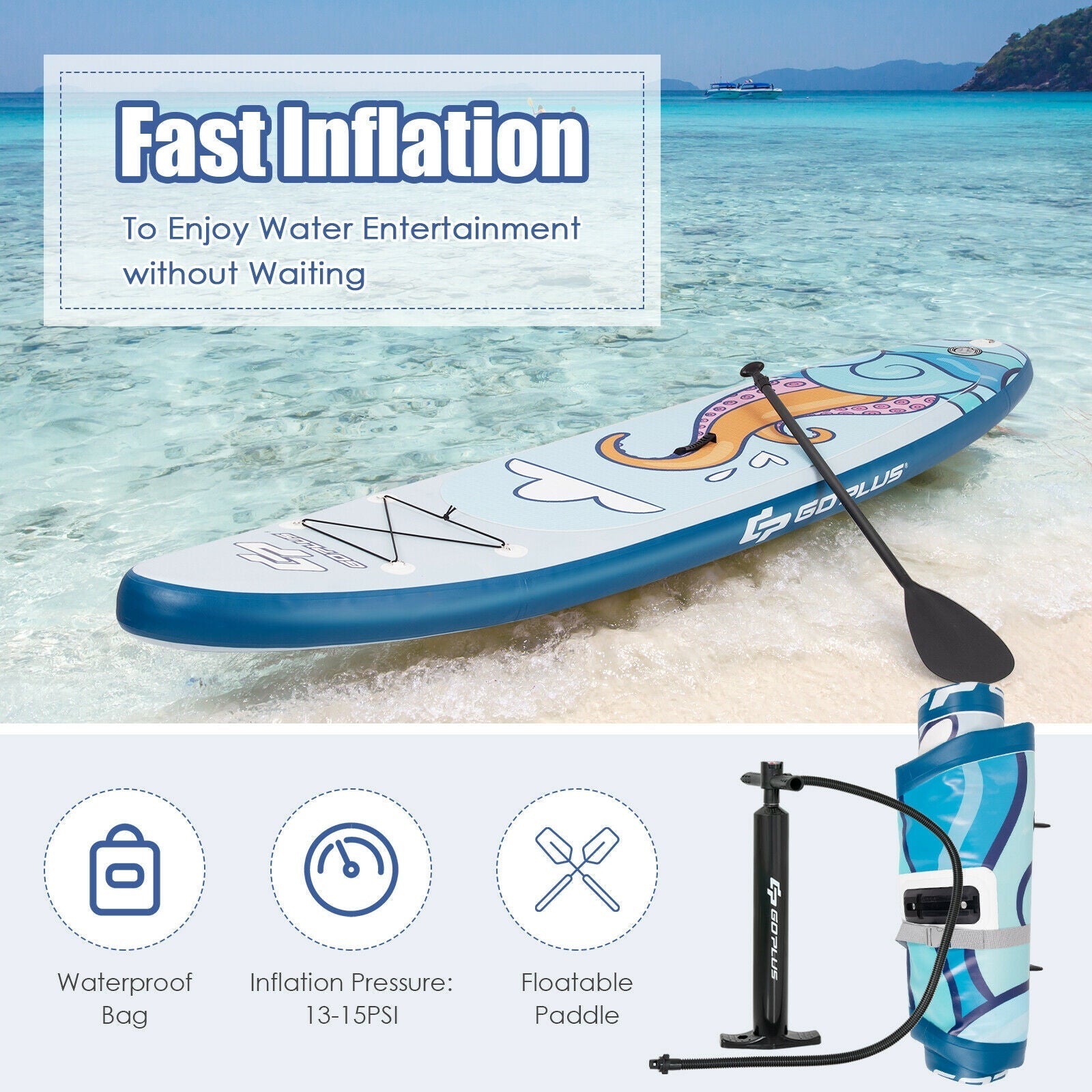 11 ft Inflatable Stand Up Paddle Board Surfboard with Aluminum Paddle Pump