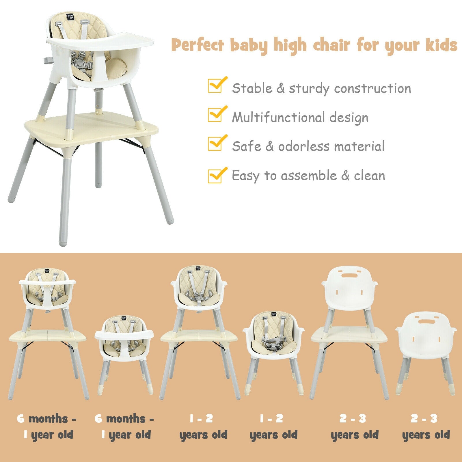 4-in-1 Baby Convertible Toddler Table Chair Set with PU Cushion