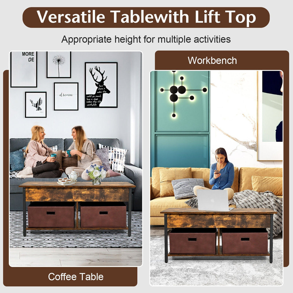 Lift Top Coffee Table Central Table with Drawers and Hidden Compartment for Living Room