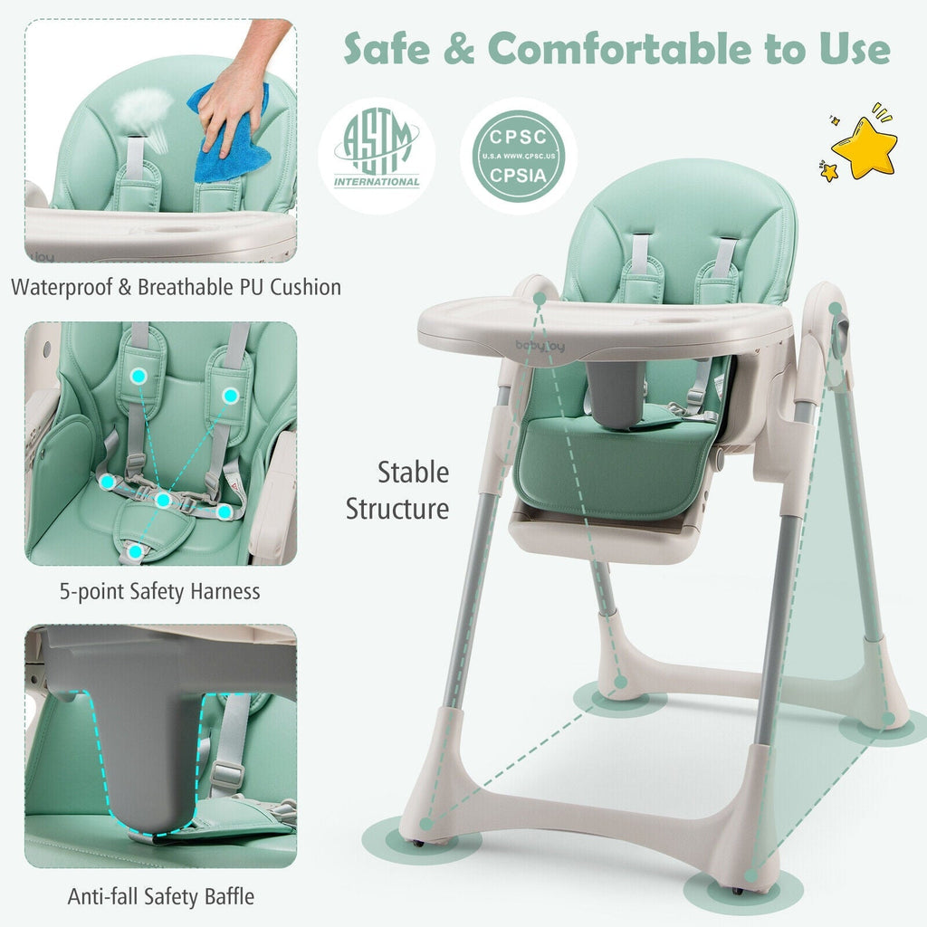 Baby Folding High Chair Dining Chair with Adjustable Height and Footrest