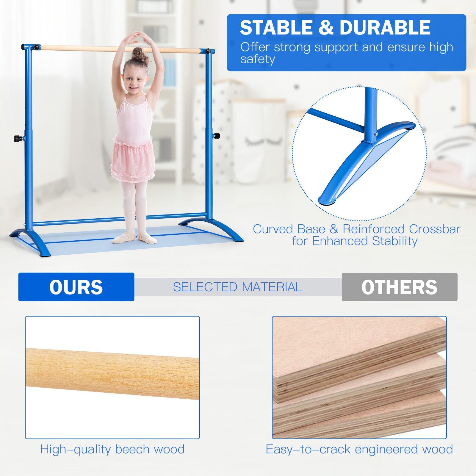 51 Inch Ballet Barre Bar with 4-Position Adjustable Height