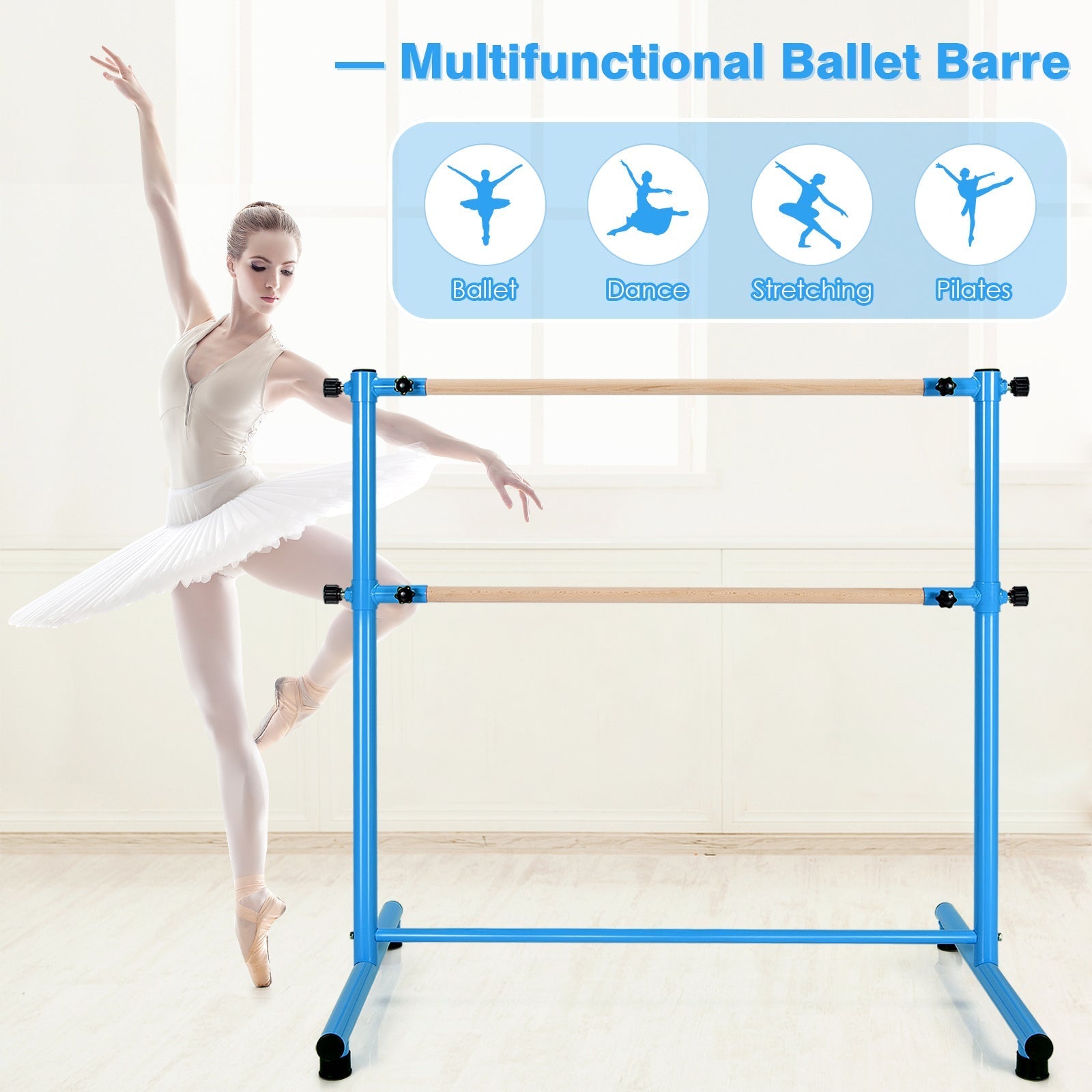 47 Inch Double Ballet Barre with Anti-Slip Footpads