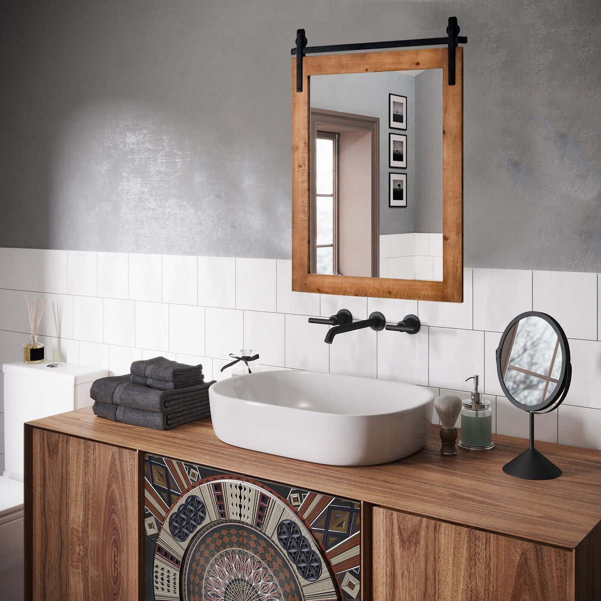 30 x 22 Inch Wall Mount Mirror with Wood Frame