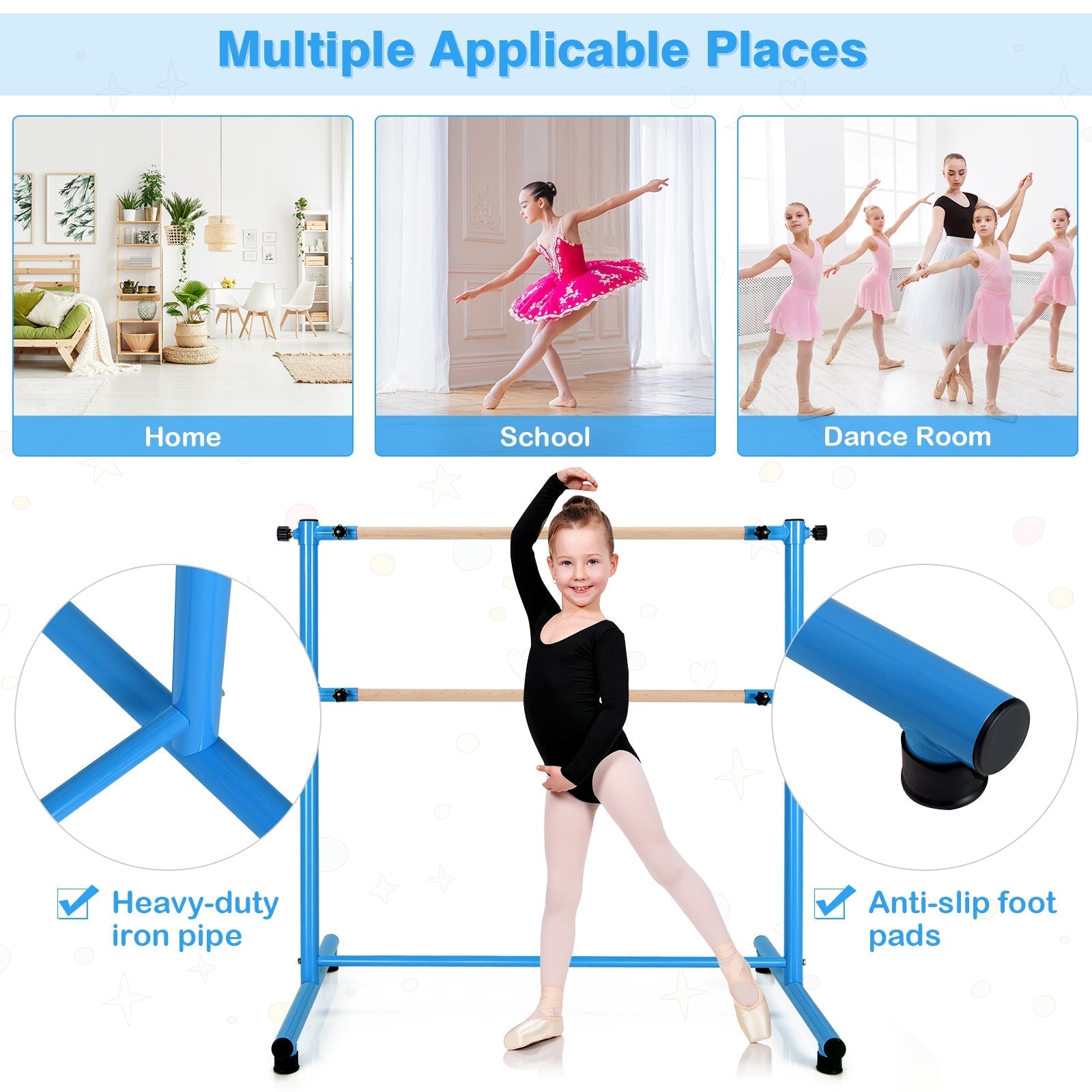 47 Inch Double Ballet Barre with Anti-Slip Footpads