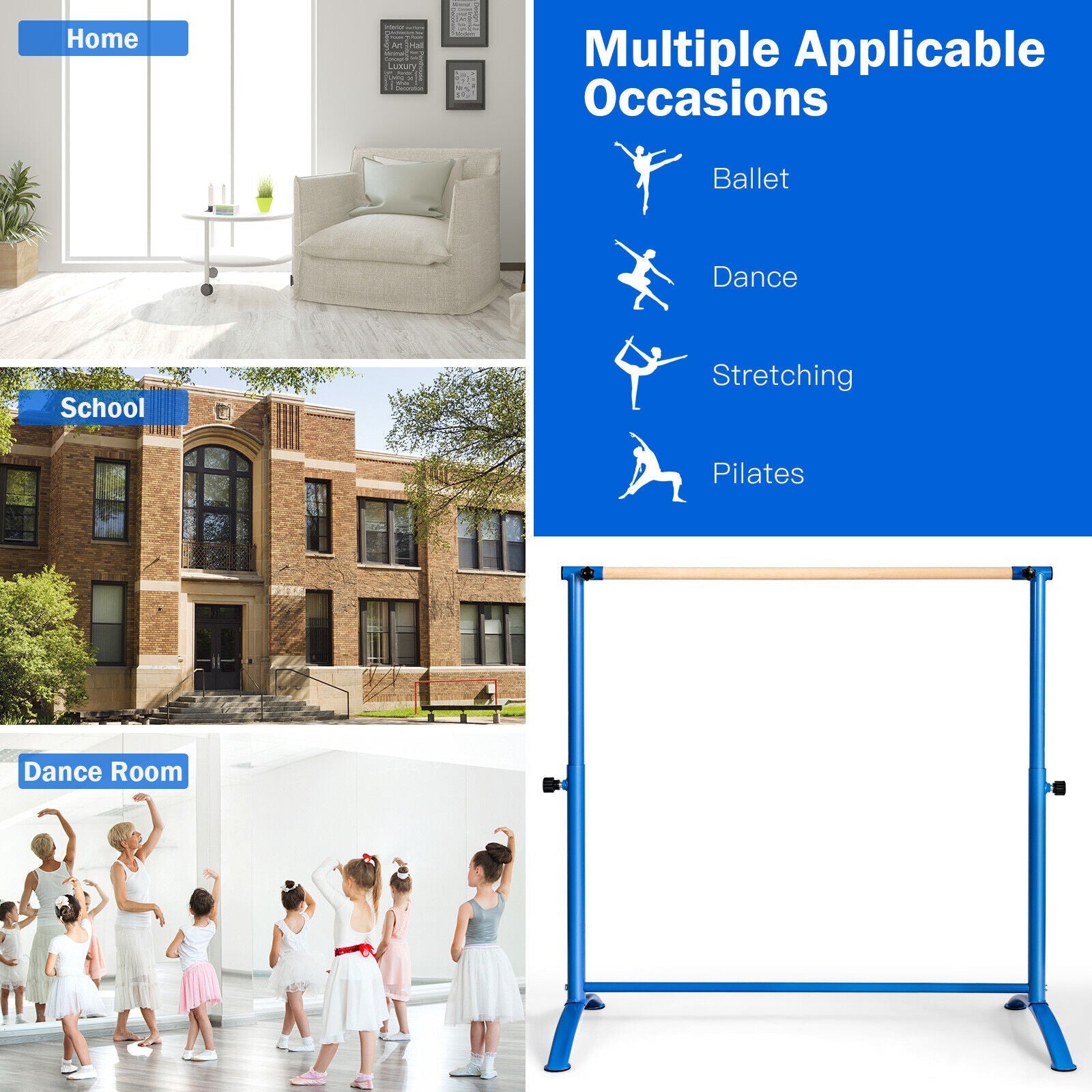 51 Inch Ballet Barre Bar with 4-Position Adjustable Height