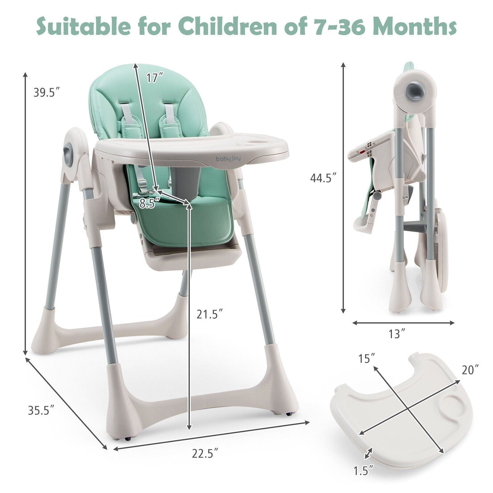 Baby Folding High Chair Dining Chair with Adjustable Height and Footrest