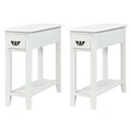 2 Pieces 2 Tier Sofa Side End Table with Drawer and Open Shelf