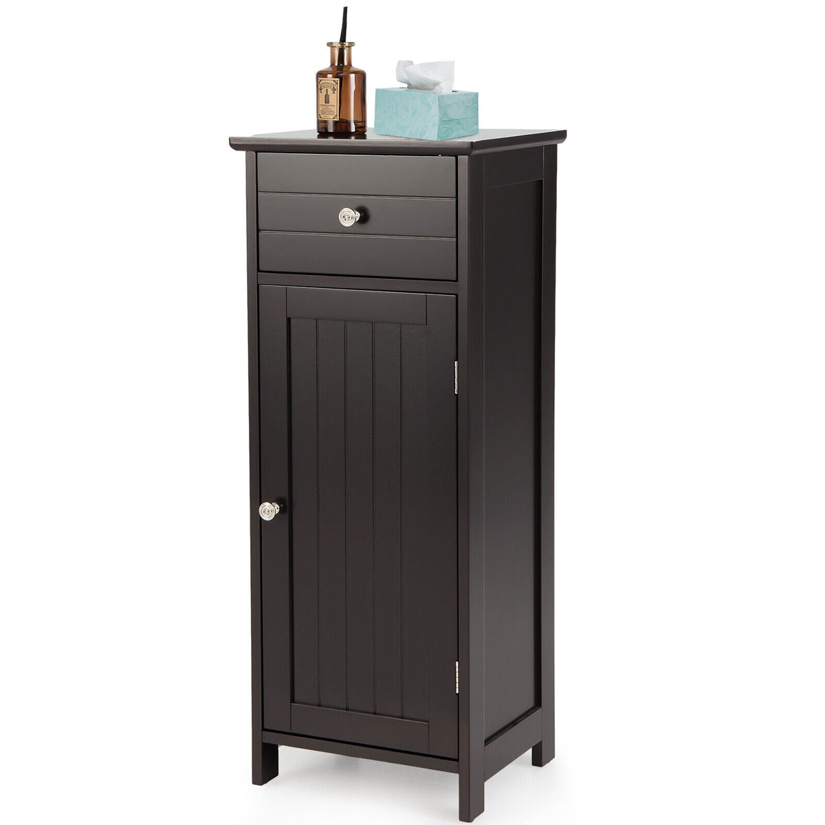 Wooden Bathroom Floor Storage Cabinet with Drawer and Shelf