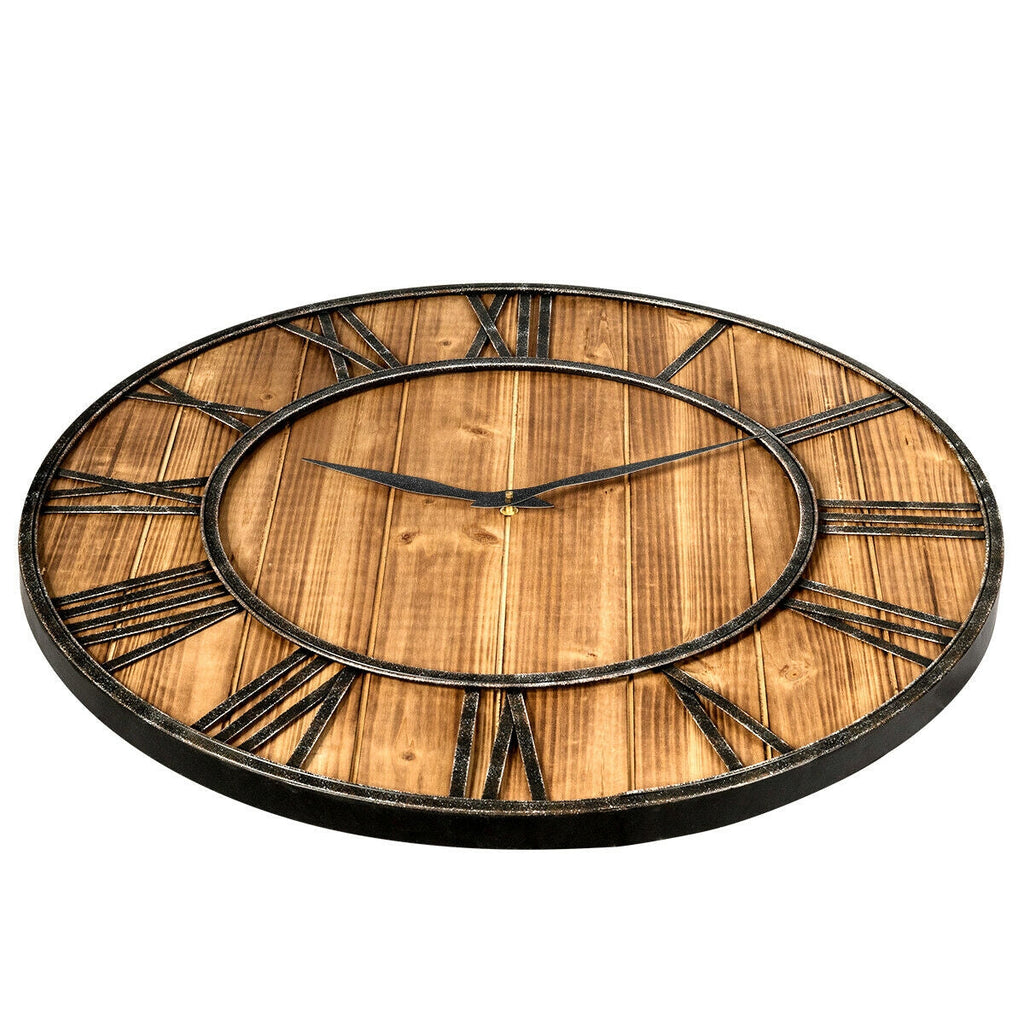27 Inch Round Wall Clock Decorative Wooden Silent Clock with Battery