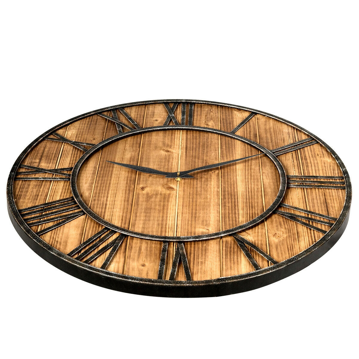 27 Inch Round Wall Clock Decorative Wooden Silent Clock with Battery