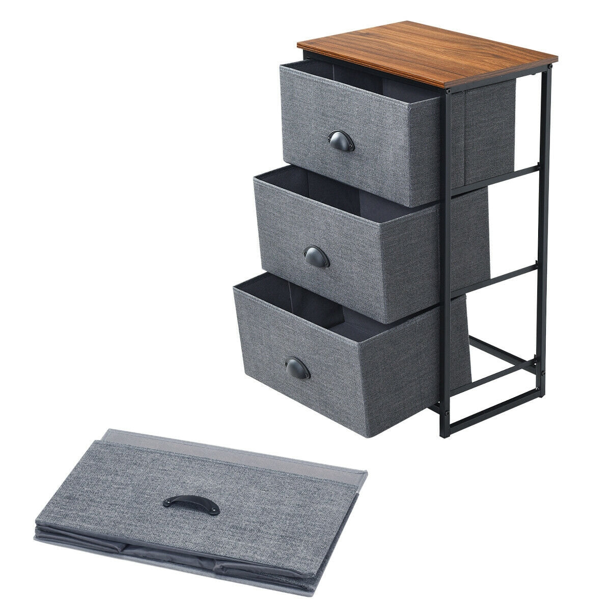 Nightstand Side Table Storage Tower Dresser Chest with 3 Drawers