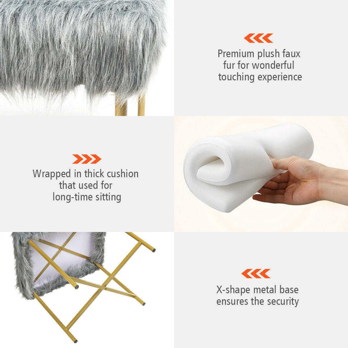Faux Fur Ottoman Decorative Stool with Metal Legs