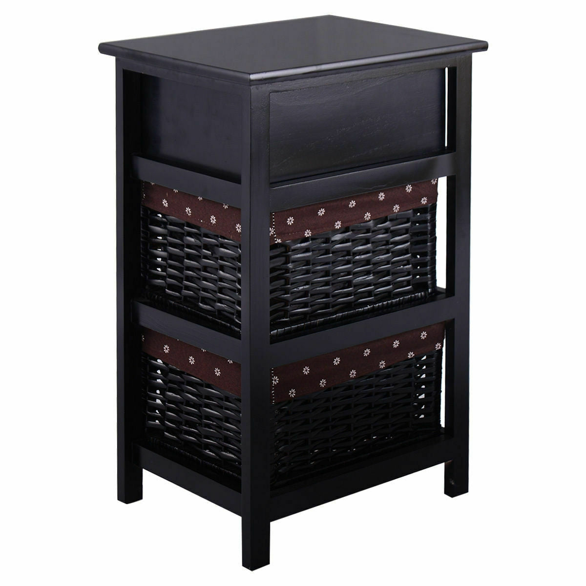 3 Tier Set of 2 Wood Nightstand with 1 and 2 Drawer