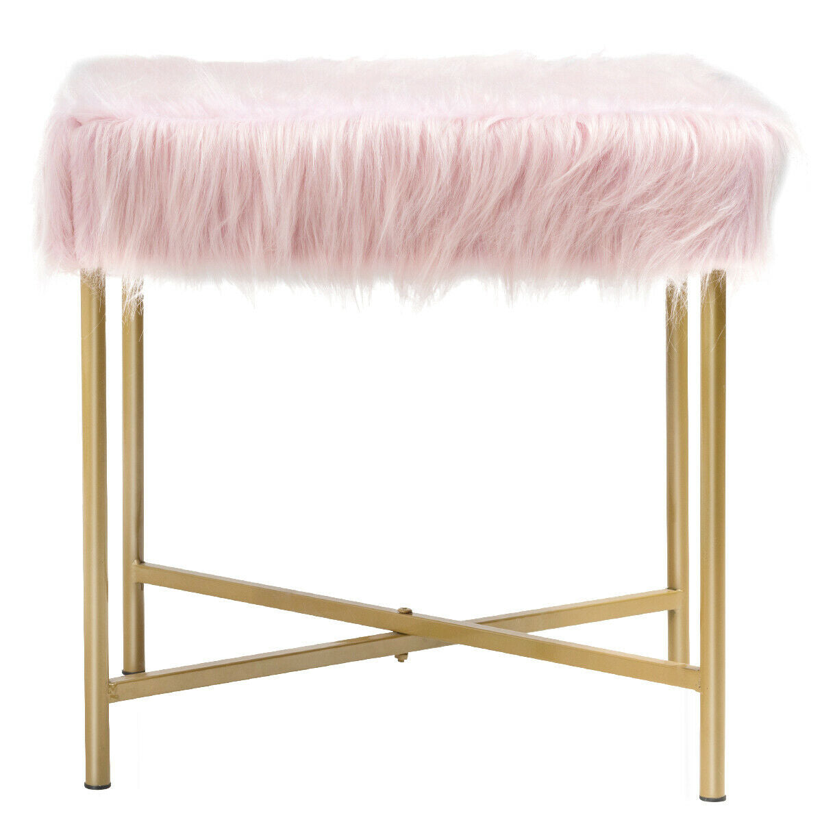 Faux Fur Ottoman Decorative Stool with Metal Legs