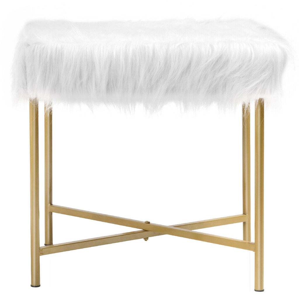 Faux Fur Ottoman Decorative Stool with Metal Legs