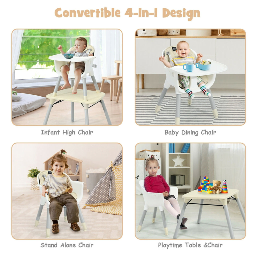 4-in-1 Baby Convertible Toddler Table Chair Set with PU Cushion