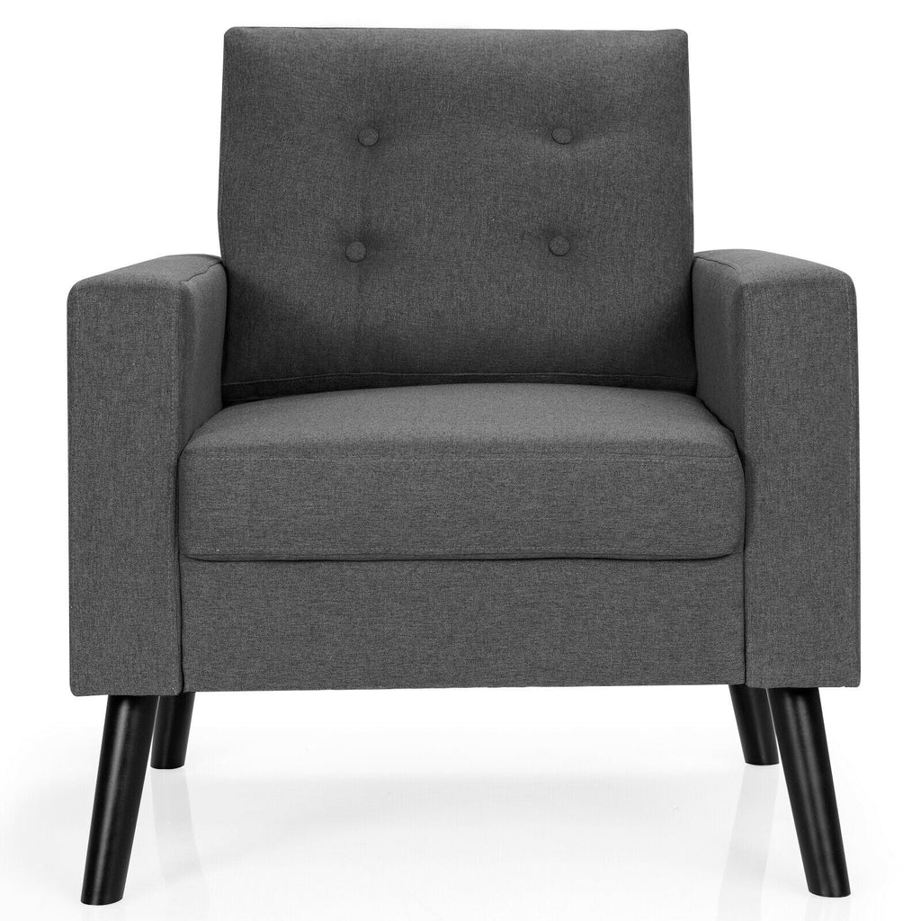 Mid-Century Upholstered Armchair Club Chair with Rubber Wood Legs