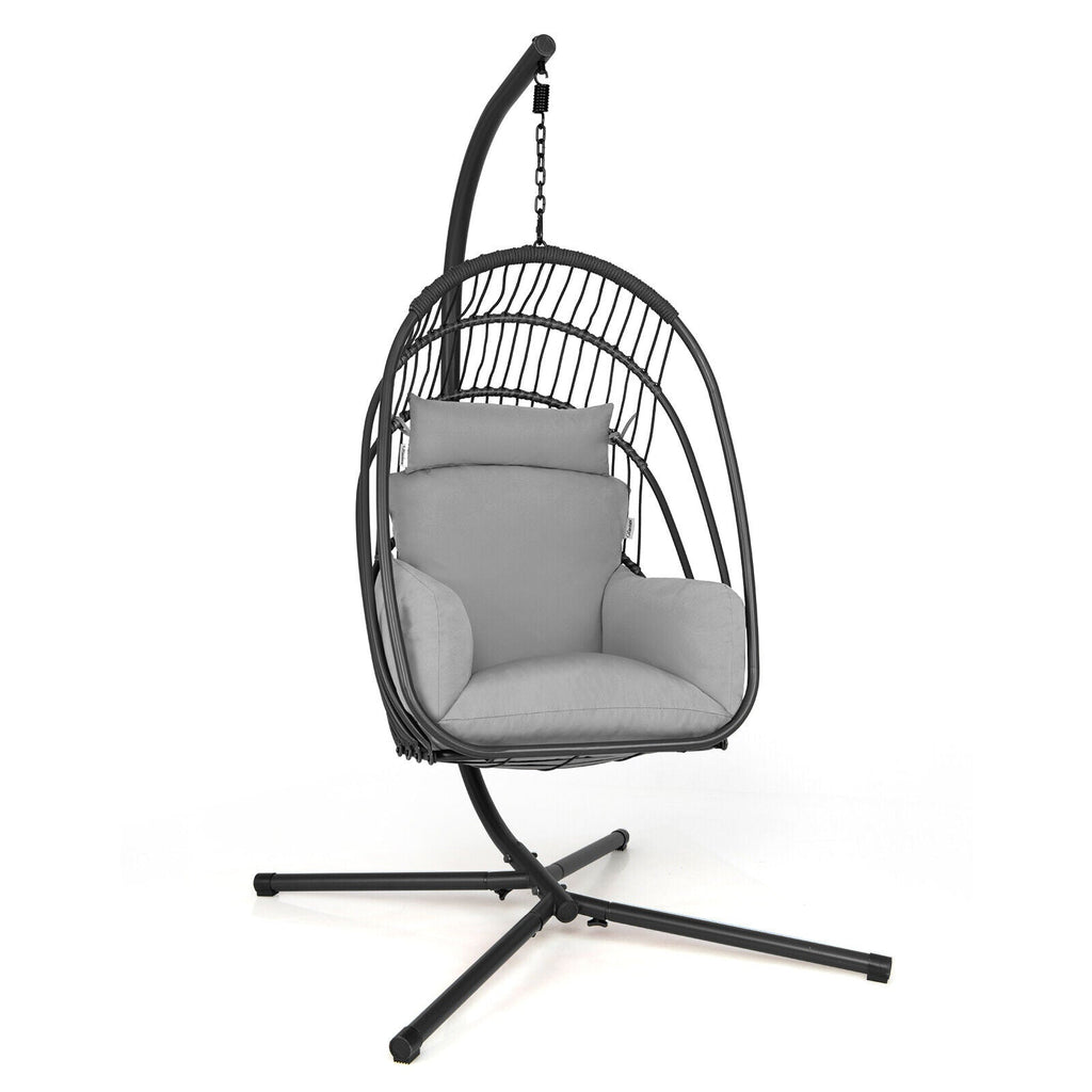 Hanging Folding Egg Chair with Stand Soft Cushion Pillow Swing Hammock