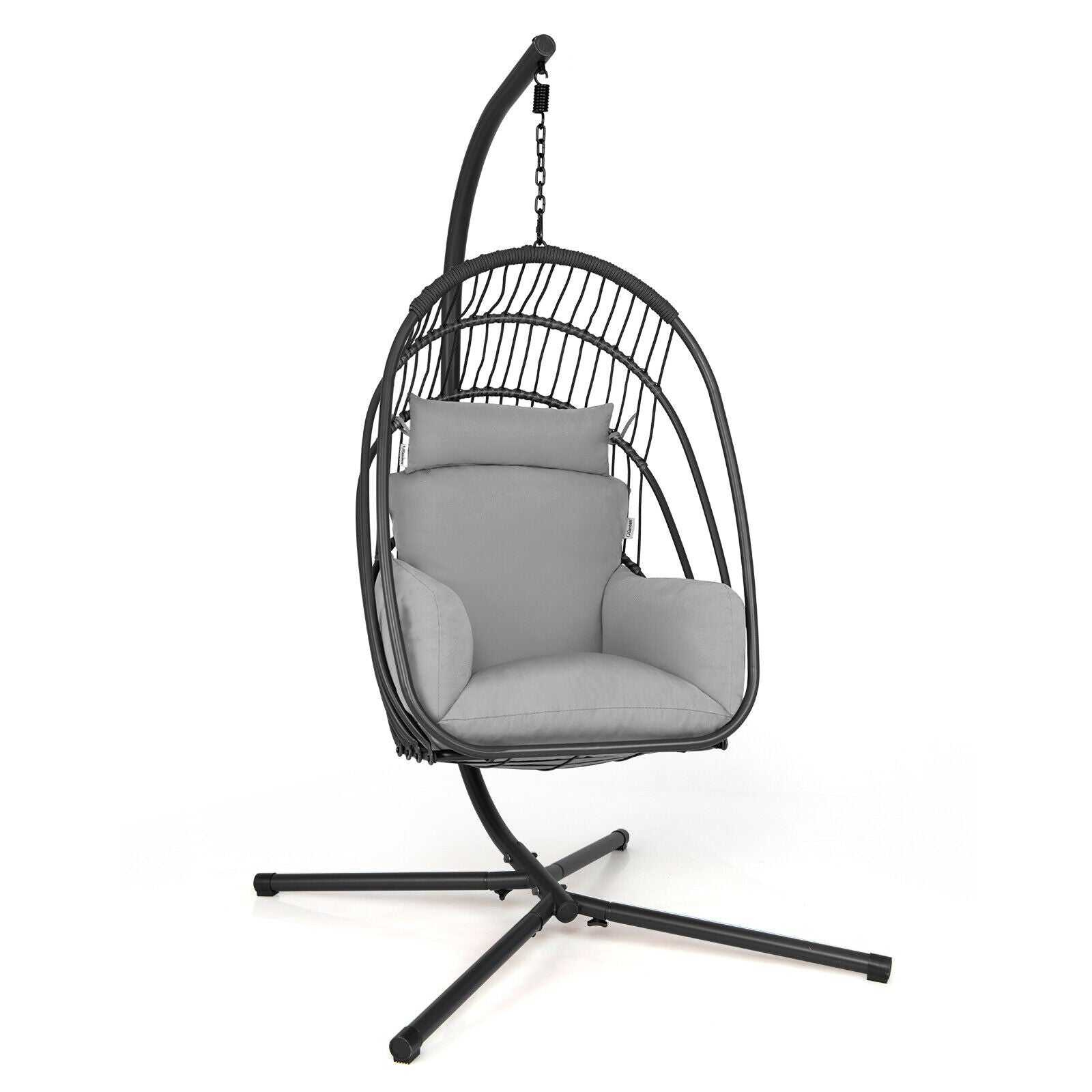 Hanging Folding Egg Chair with Stand Soft Cushion Pillow Swing Hammock