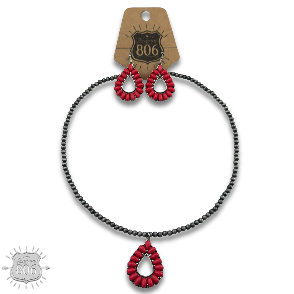 Open stone teardrop necklace set, last call