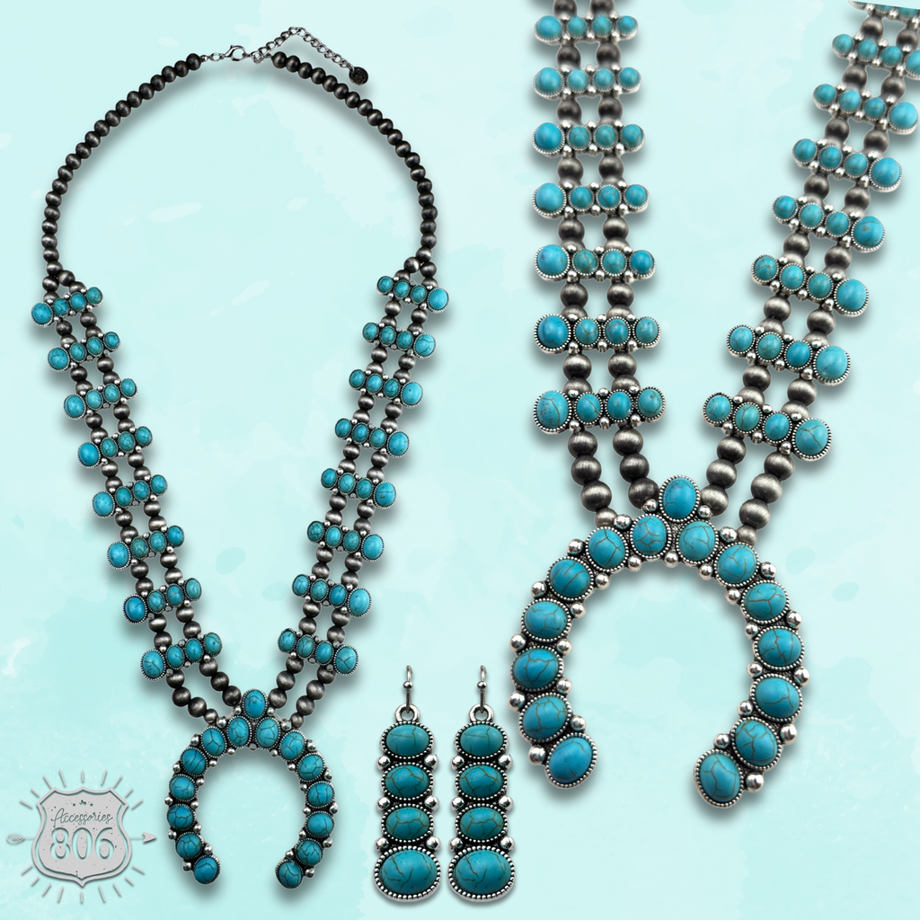 Blue stone squash blossom necklace set