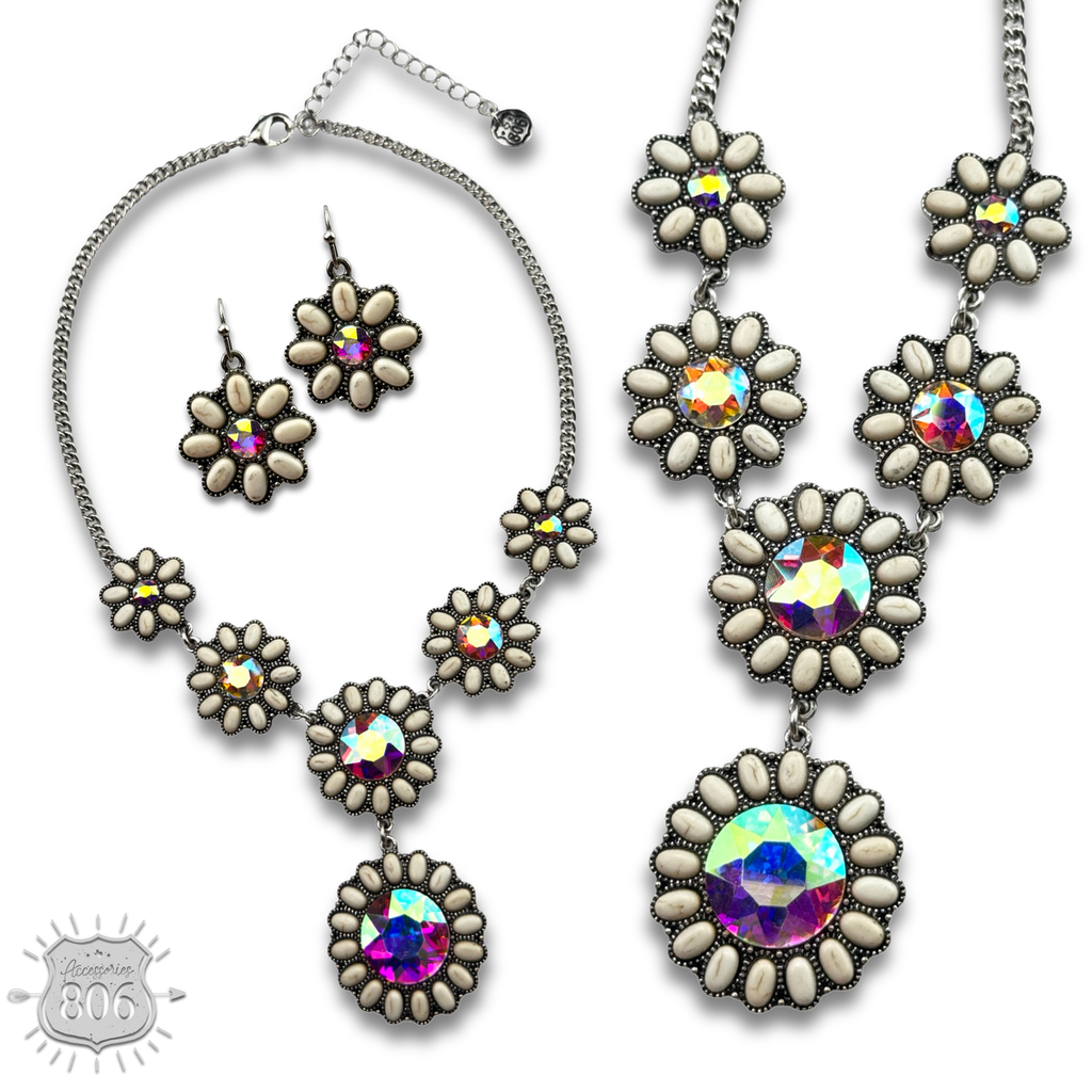Stone flower concho necklace set