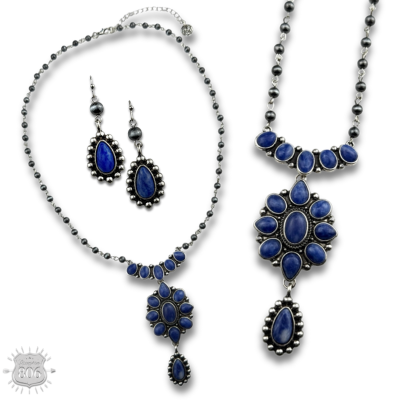 Western denim stone pendant necklace set