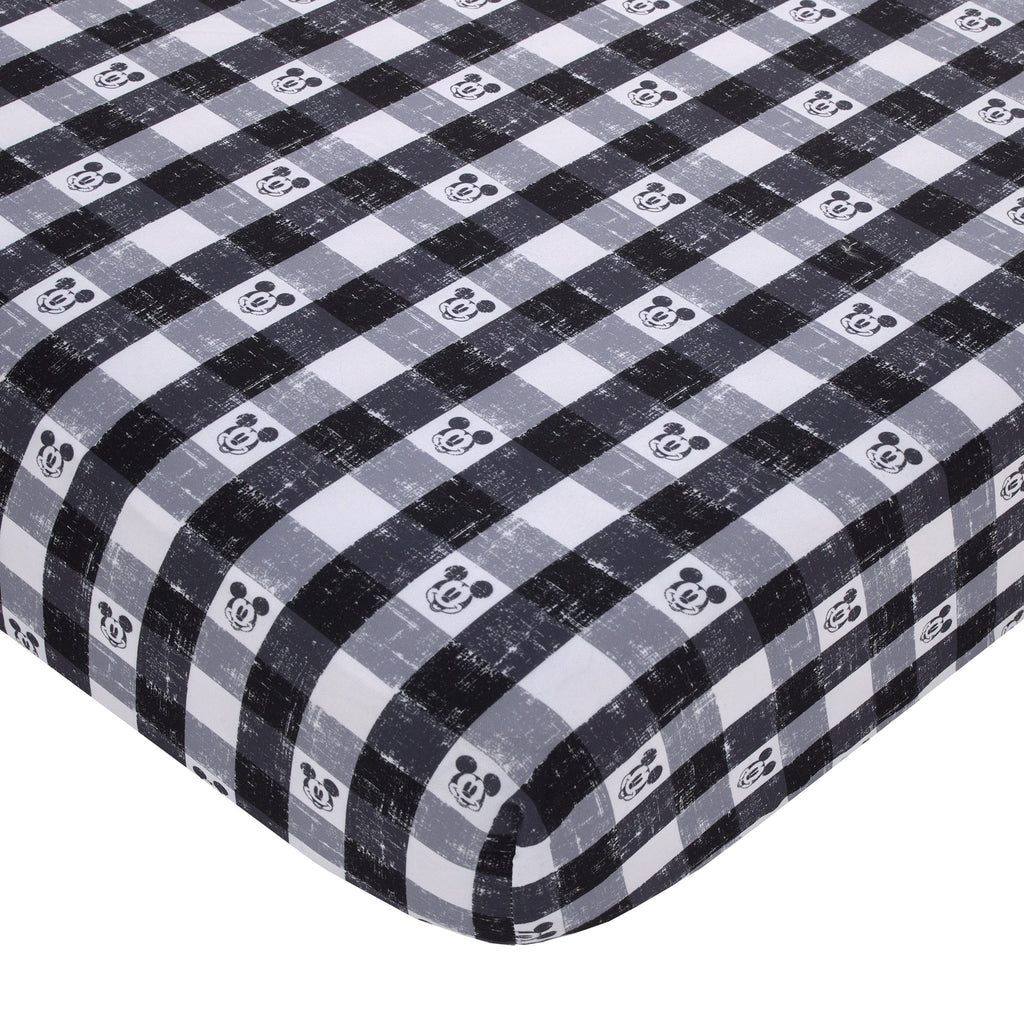 Mickey Mouse - Black, White and Gray Plaid Nursery Fitted Crib Sheet