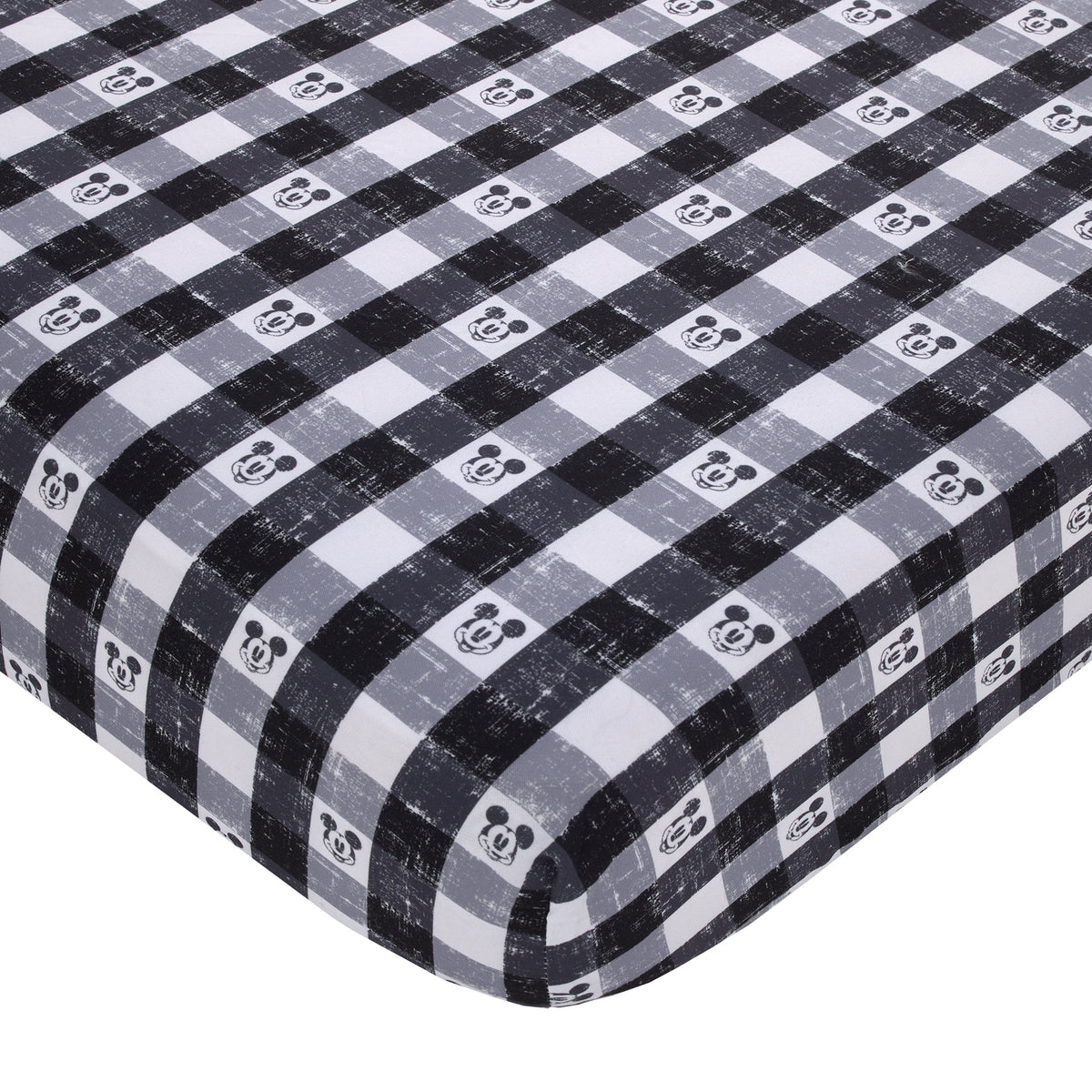 Mickey Mouse - Black, White and Gray Plaid Nursery Fitted Crib Sheet