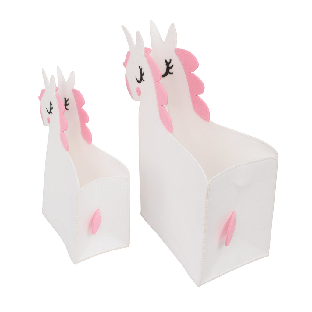 White Felt Unicorn Shaped 2 Piece Nursery Storage Caddy Set