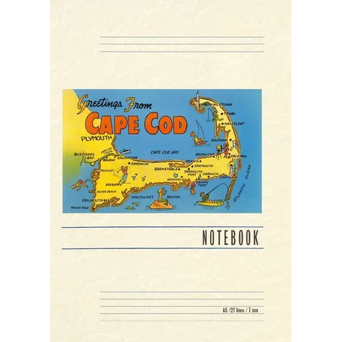 Vintage Lined Notebook Greetings from Cape Cod, Mass., Map - Paperback