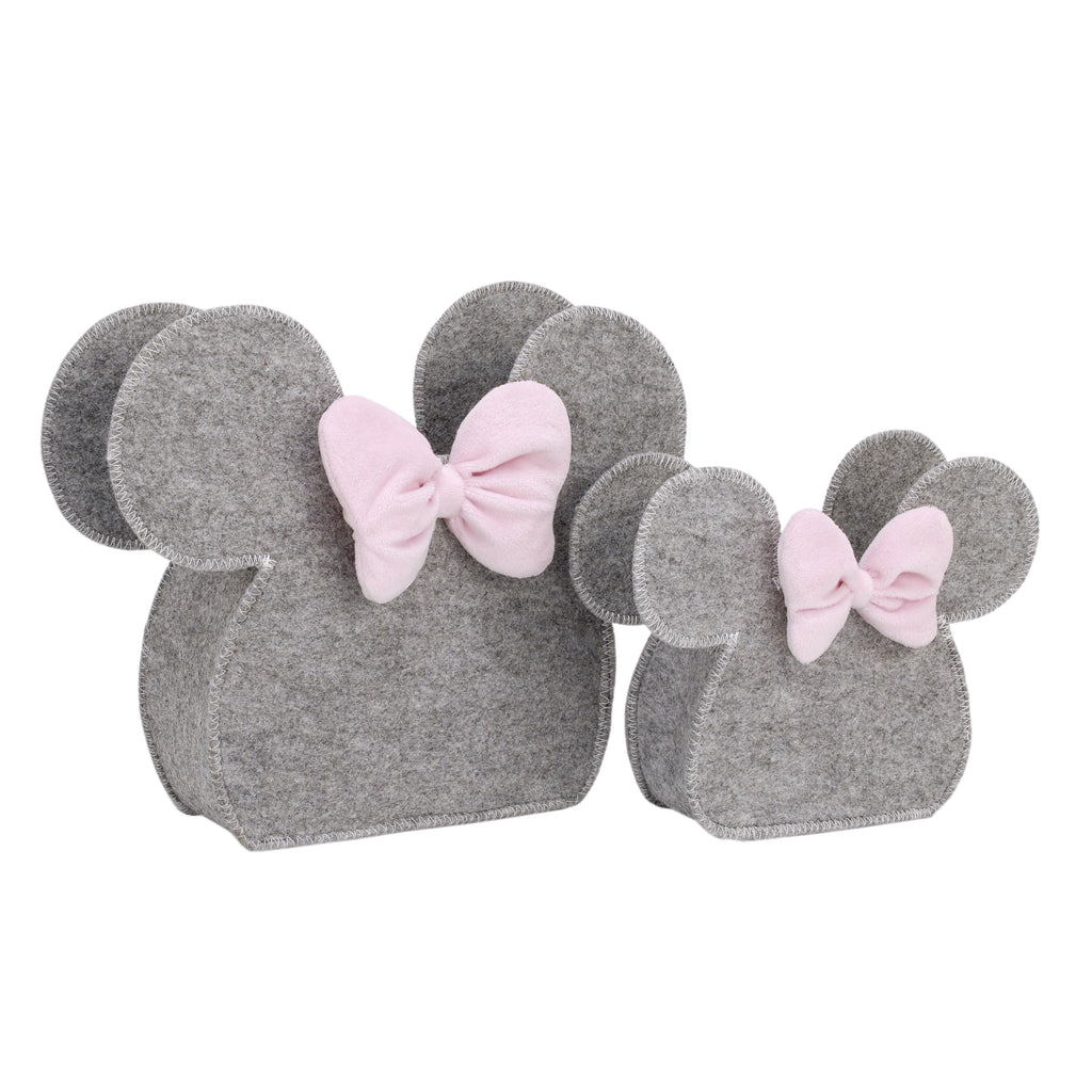 NoJo Disney Minnie Mouse Shaped Grey and Pink 2 Piece Felt Nursery Storage Caddy - 1 Large, 1 Small