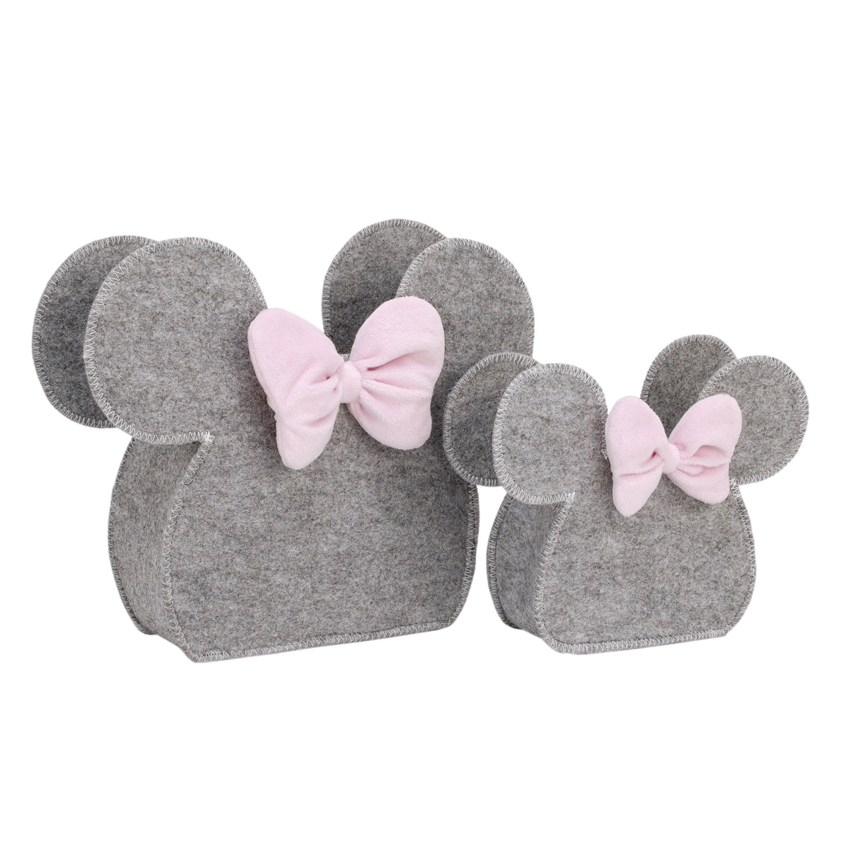 NoJo Disney Minnie Mouse Shaped Grey and Pink 2 Piece Felt Nursery Storage Caddy - 1 Large, 1 Small
