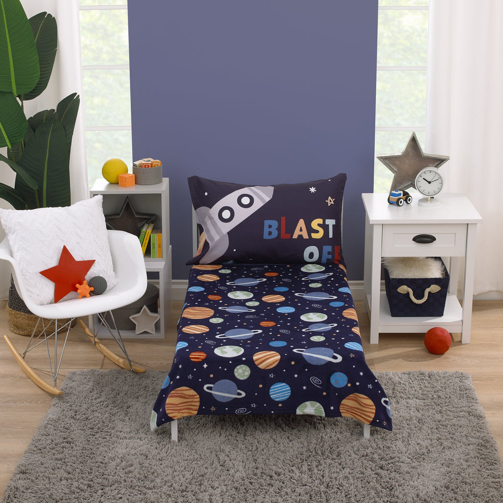 Everything Kids Solar System Navy, Orange, and Gray Super Soft Toddler Blanket