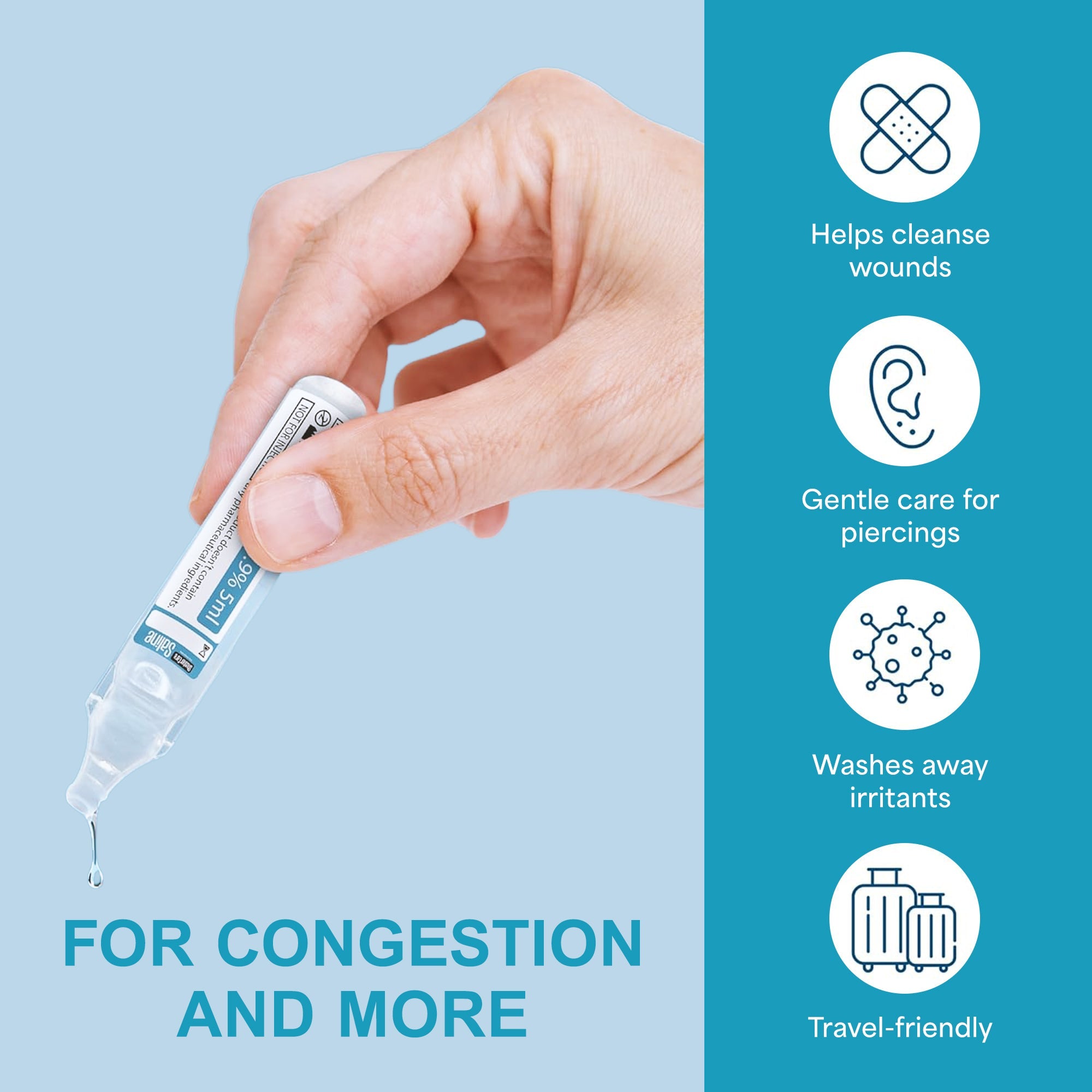 Shusher Care Saline Ampoules – Sterile Single-Use Saline Solution for Nasal, Wound & Piercing Care