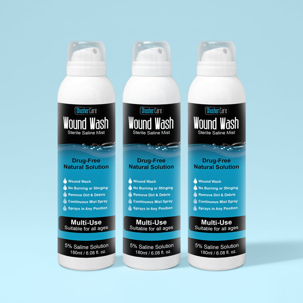 Shusher Care Wound Wash Spray – Sterile 5% Hypertonic Saline for Cuts, Scrapes & Wound Irrigation