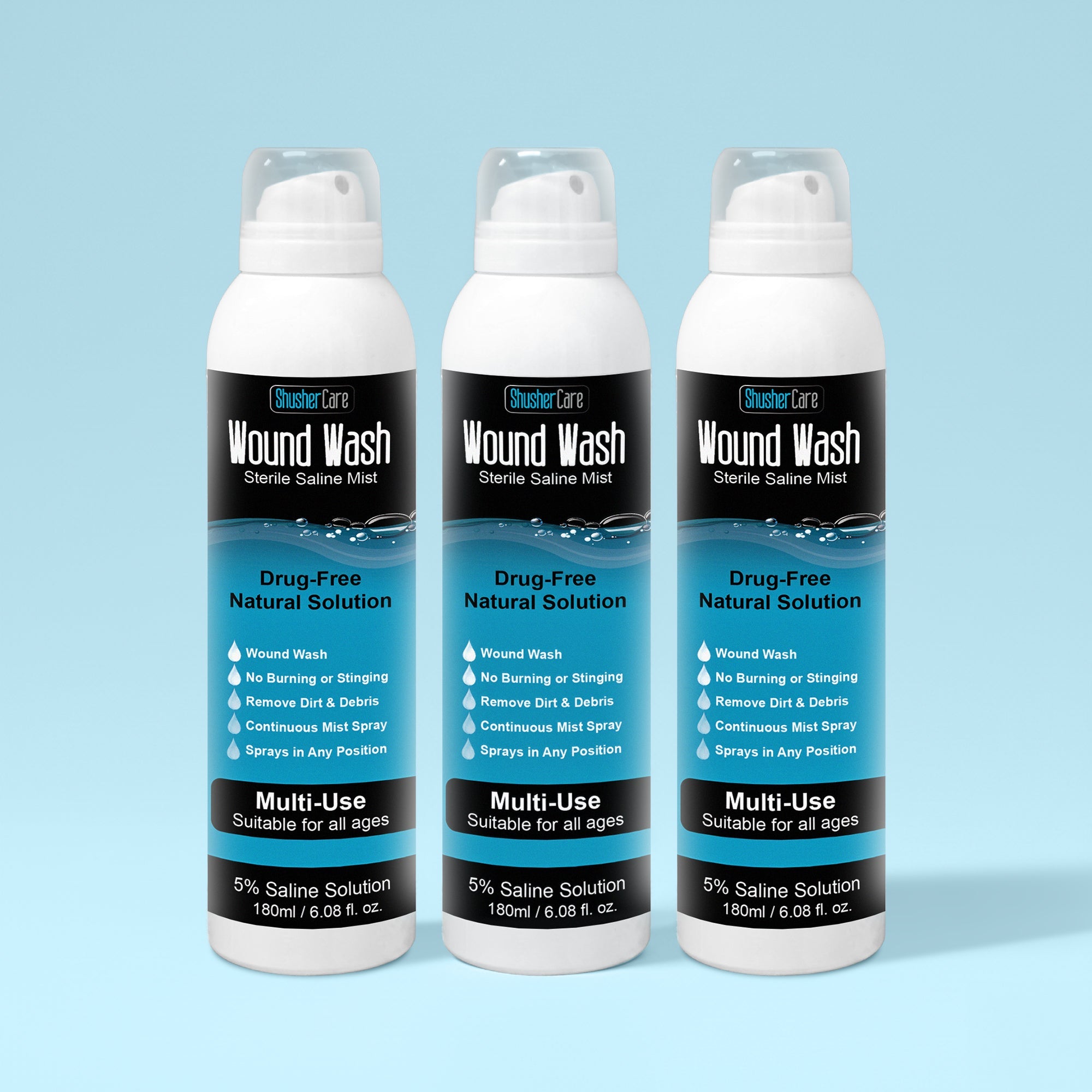 Shusher Care Wound Wash Spray – Sterile 5% Hypertonic Saline for Cuts, Scrapes & Wound Irrigation