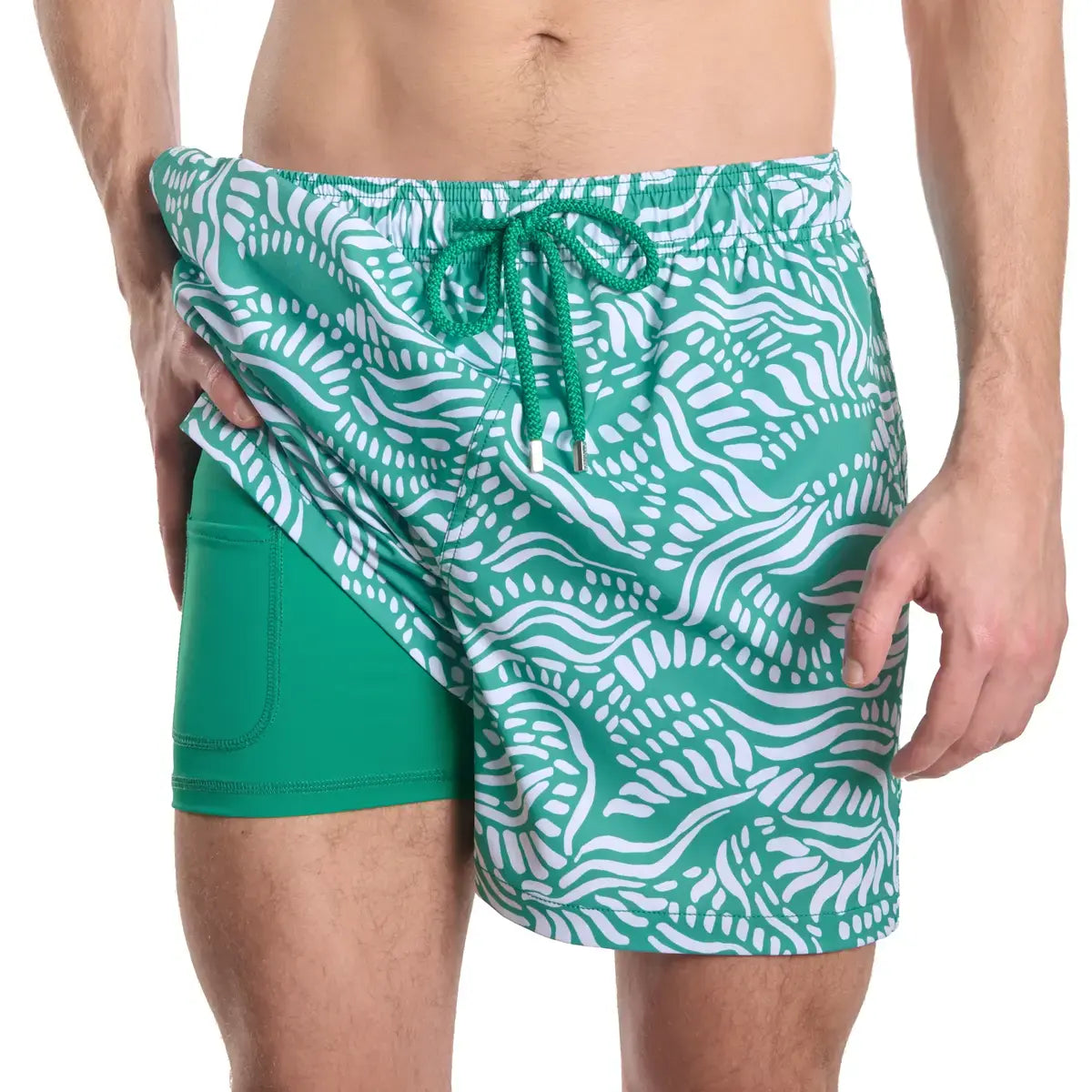 Salt Spray, Palm and Surf Hybrid Short, Compression Lined Swim and Resort Trunk