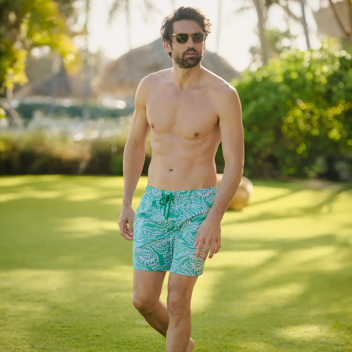 Salt Spray, Palm and Surf Hybrid Short, Compression Lined Swim and Resort Trunk